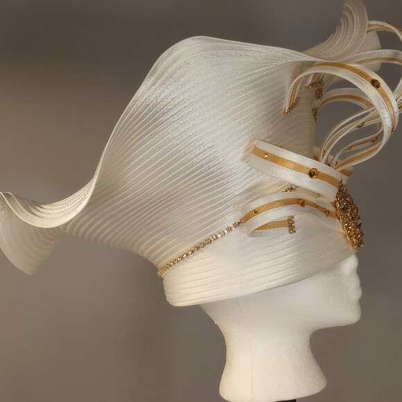 Ben Marc International Hat. White with Gold Trim and Rhinestones. One Size. main image 7